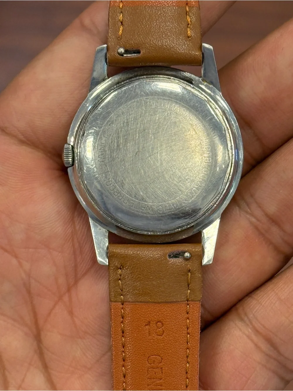 BAYLOR vintage Automatic Men’s Watch with Cream Dial and Tan Leather Strap Swiss